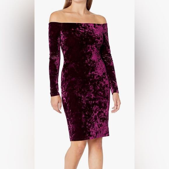 Eliza J Plum Mini Sheath Long Sleeve Dress sz 10 Juniors stretch‎ velvet - Picture 1 of 8